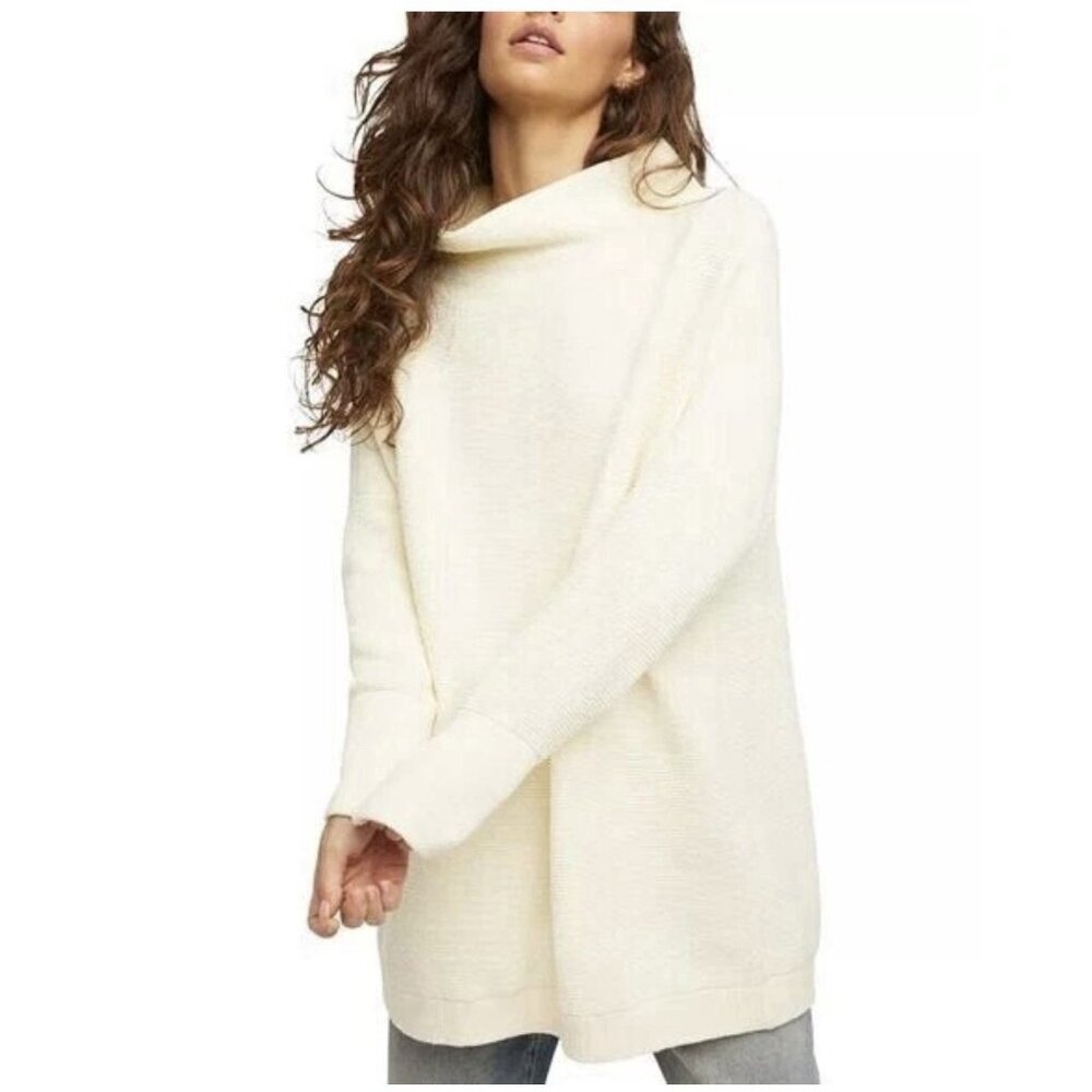 Free People Ottoman Slouchy Tunic In Ecru Cream Mock Neck Oversized Comfy Cozy L